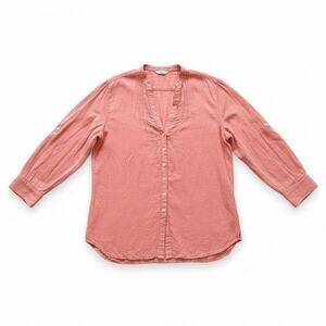 Holistia Coral Pink Organic Cotton Long Sleeve Tunic Blouse Boho Relaxed Large